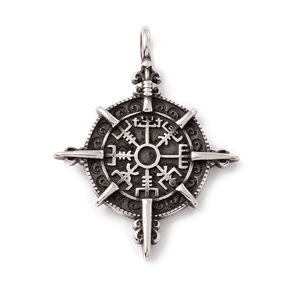 304 Stainless Steel Viking Compass Necklace