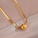 Gold Titanium Steel Ball Snake Bone Double Layer Necklace