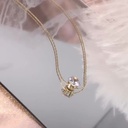 Gold Titanium Steel Round Necklace With Cubic Zirconia Stone