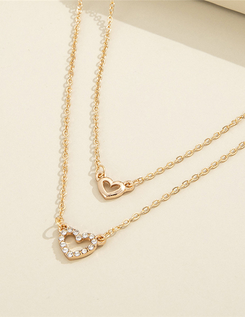 Gold Titanium Steel Diamond Heart Double Layer Necklace