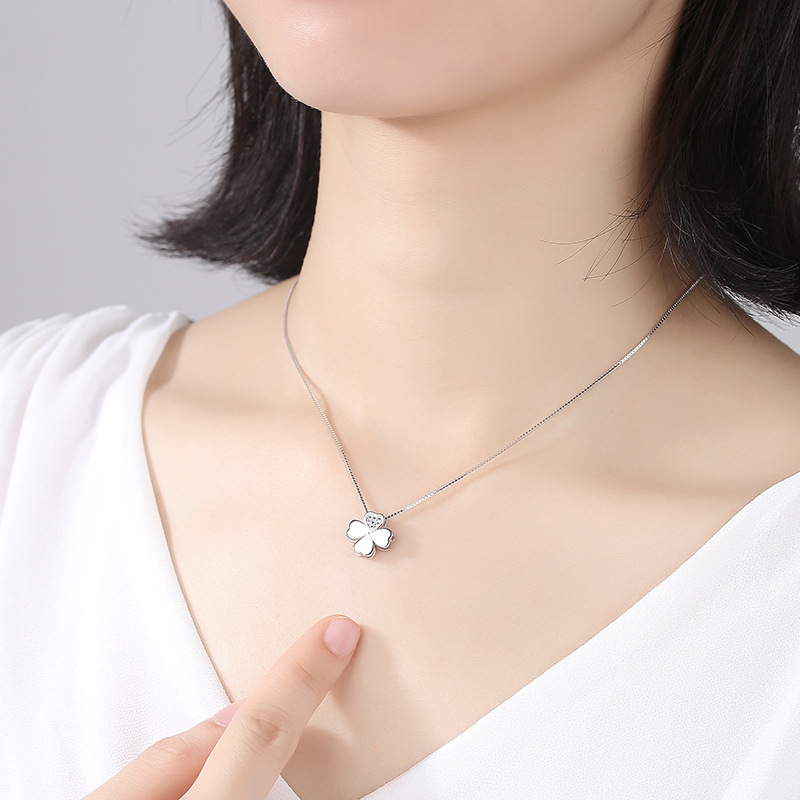 Sterling Silver Clover pendant with Cubic Zirconia Stones on a Stainless Steel Necklace