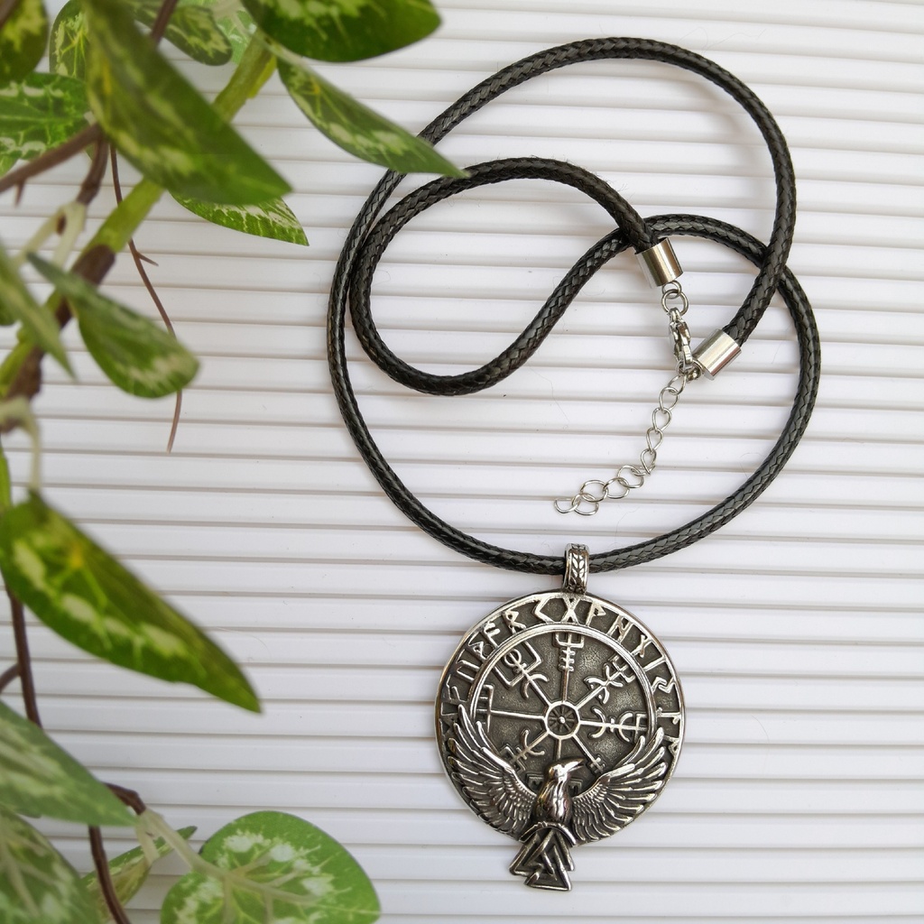 304 Stainless Steel Raven Odin Rune Necklace