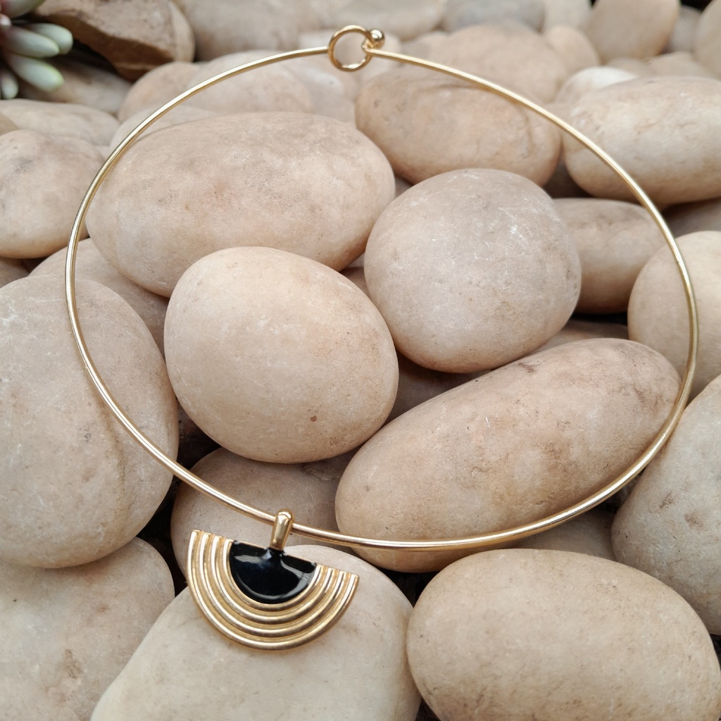 Gold & Black Titanium Steel Geometric Fan Necklace