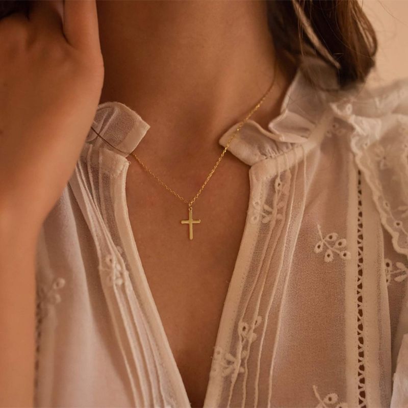 Gold Titanium Steel Cross Necklace