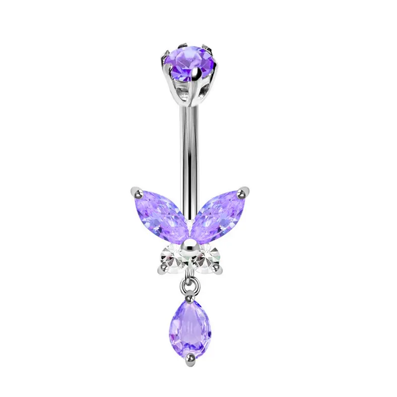 Stainless Steel Belly Ring - Light purple Cubic Zirconia 