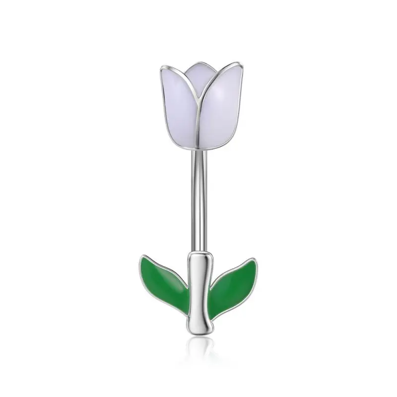 Stainless Steel Belly Ring - flower lily