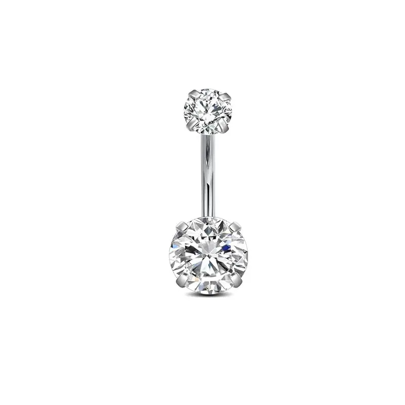 Stainless Steel Belly Ring - clear cubic zirconia