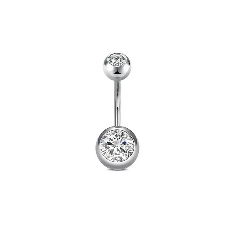 Stainless Steel Belly Ring - clear cubic zirconia 