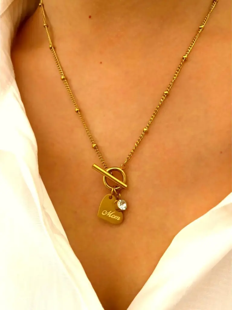 Gold Stainless Steel Heart Letter Cubic Zirconia Necklace