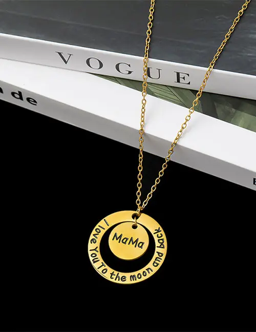 Gold Titanium Steel Alphabet Mom Round Necklace