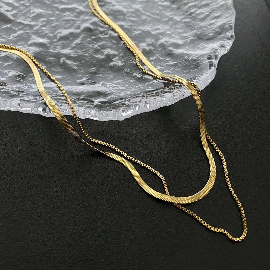 Gold Titanium Steel Snake Bone Chain Double Layer Necklace