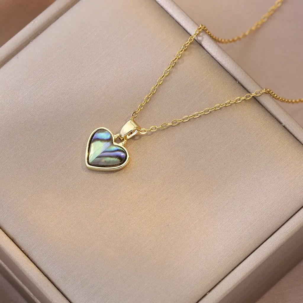 Gold Titanium Steel Shell Heart Necklace