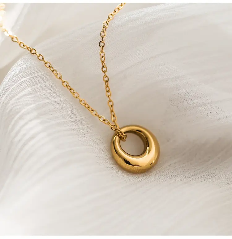 Gold Titanium Steel Ring Necklace 