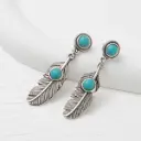 Feather Stainless Steel Feather Turquoise Earrings