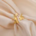 Gold Stainless Steel Dragonfly Flower Open Ring