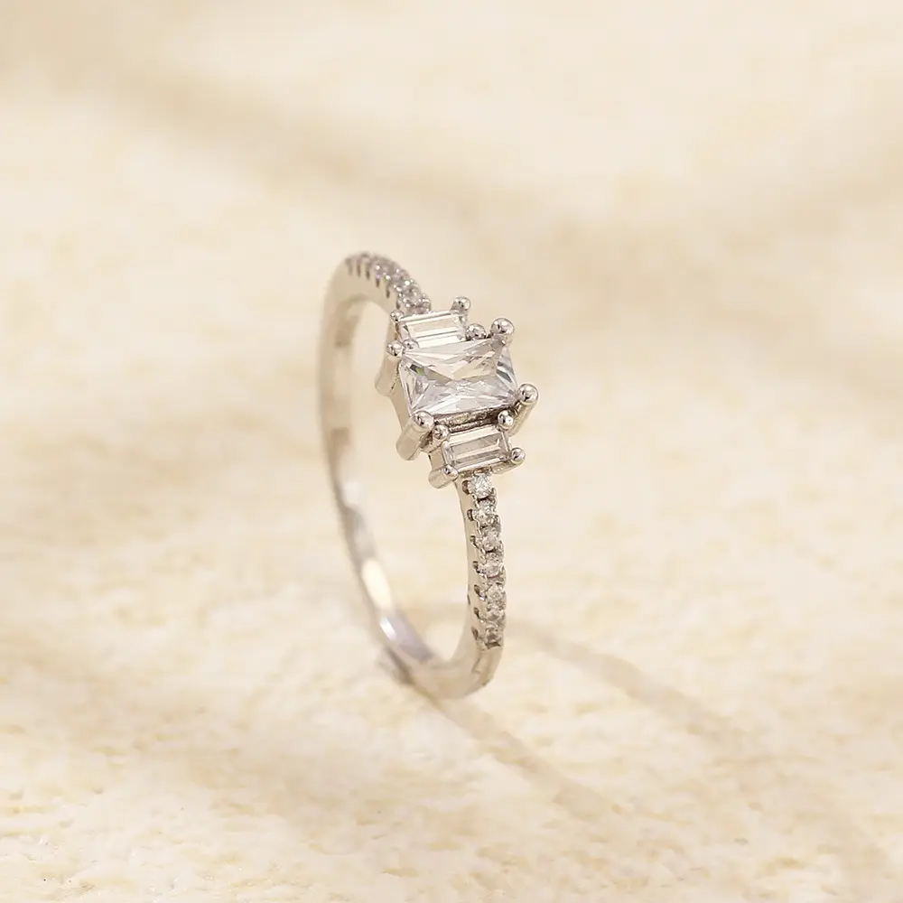 Sterling Silver Ring with Square Cubic Zirconia - #7