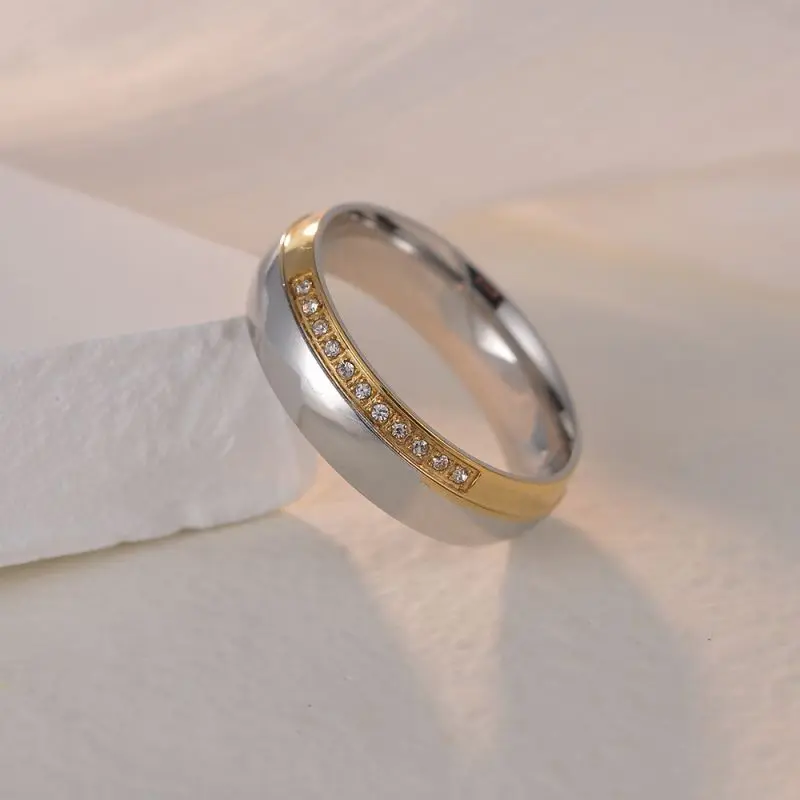 [ring165] Two-color Diamond Titanium Steel Diamond Round Men's Ring