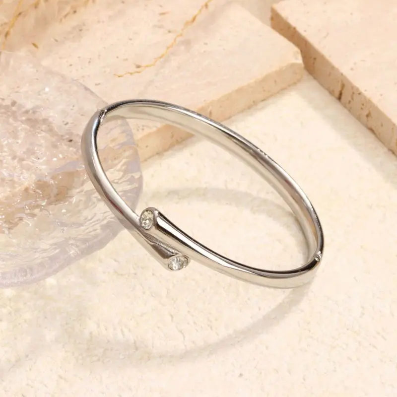Titanium Steel Round Bracelet With Cubic Zirconia Stones