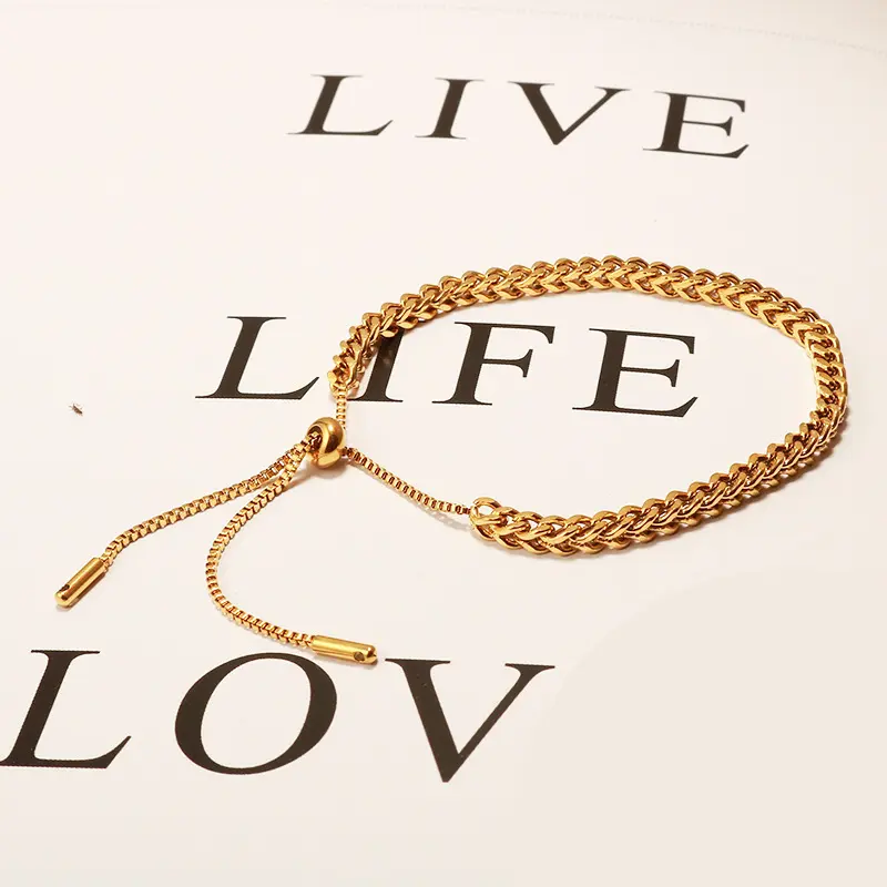 Gold Stainless Steel slider Chain Bracelet