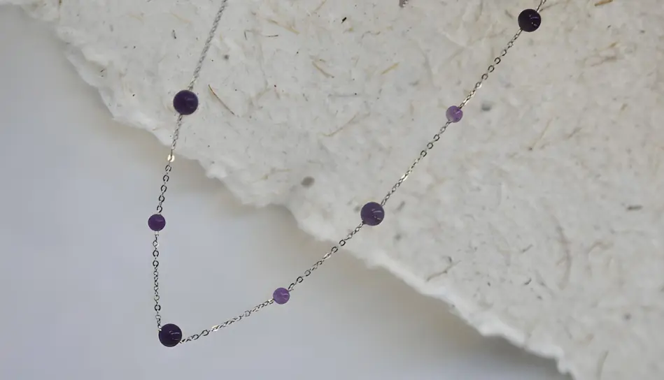  Stainless Steel necklace with Natural Amethyst beads
