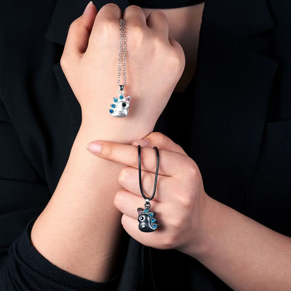 2Pcs Magnetic Matching Necklaces Set, Colorful Cute Dinosaur 316L Surgical Stainless Steel Pendant Necklaces