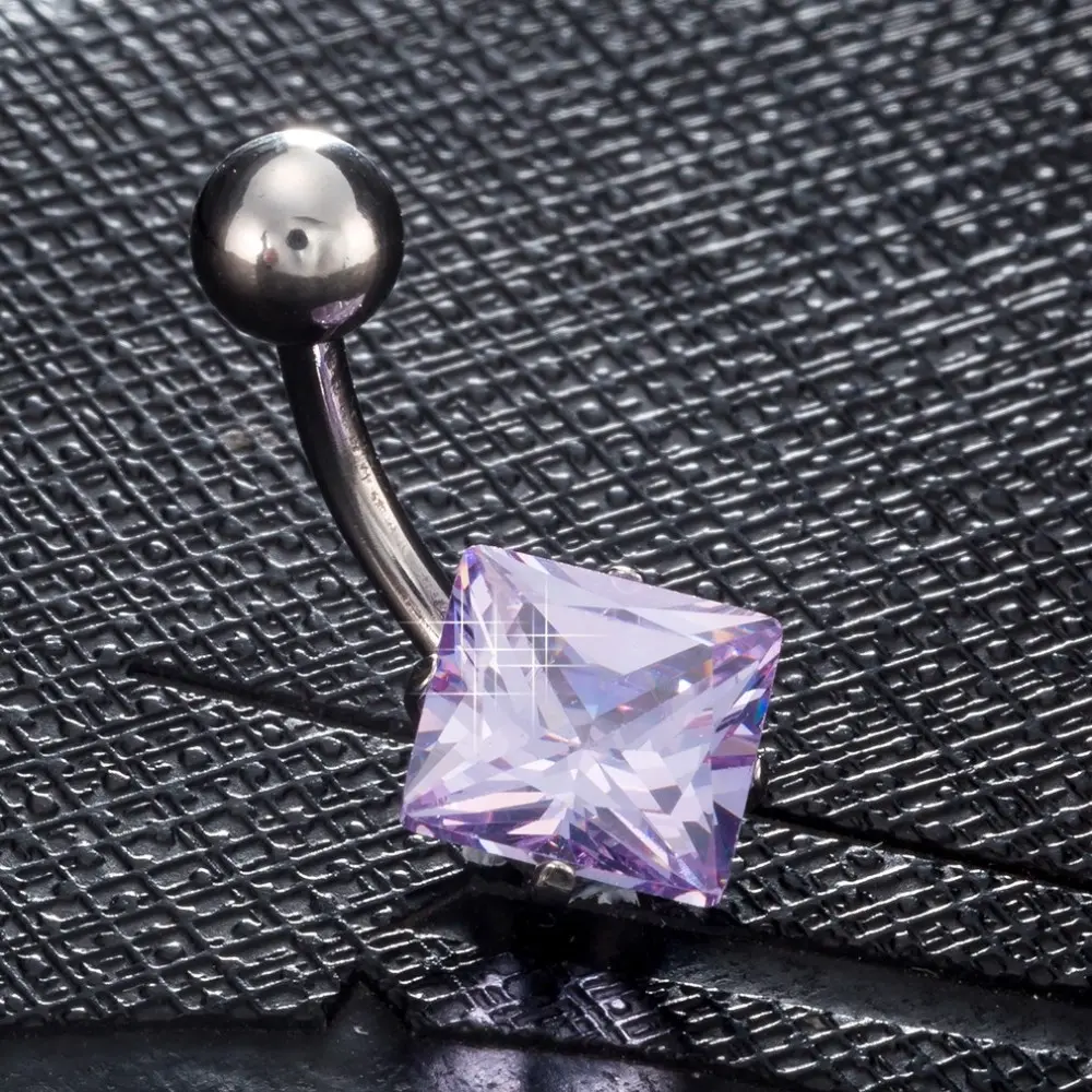 Navel Ring, Belly Rings, with 304 Stainless Steel Bar, Lead Free & Cadmium Free, Square