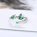 925 Sterling Silver Twig Green Leaf Open Ring