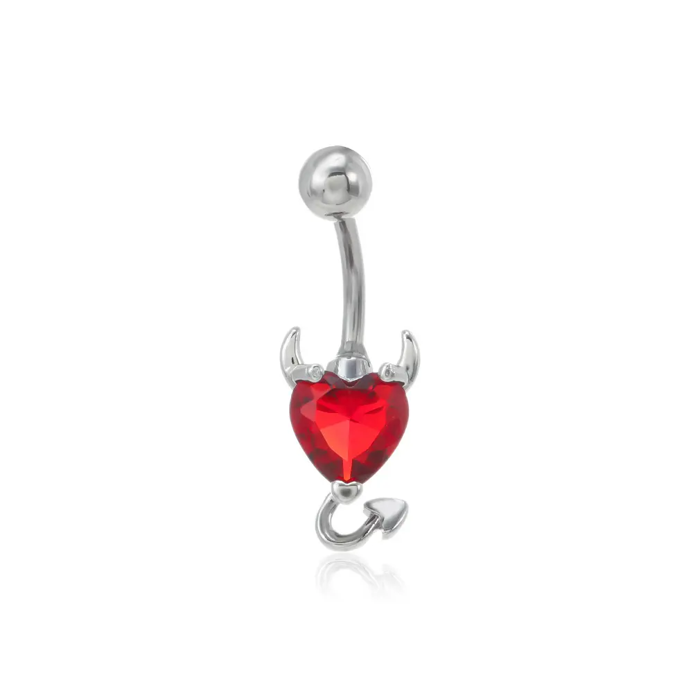 Heart Shape 304 Stainless Steel  Navel Ring With Cubic Zirconia stones