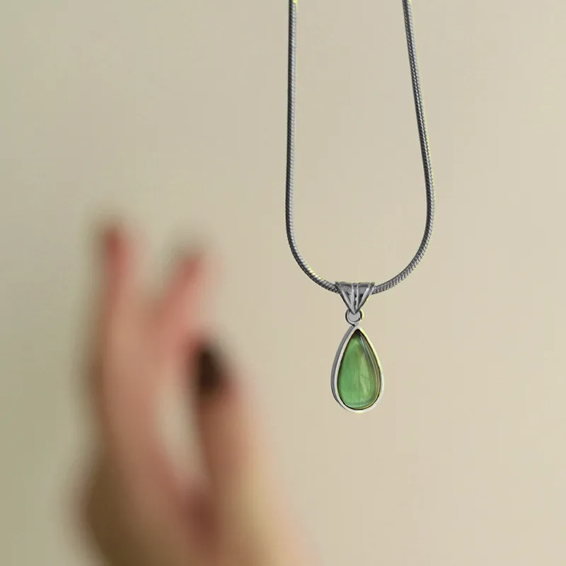  Elegant Water Droplets Titanium Steel Inlay Zircon Pendant Necklace