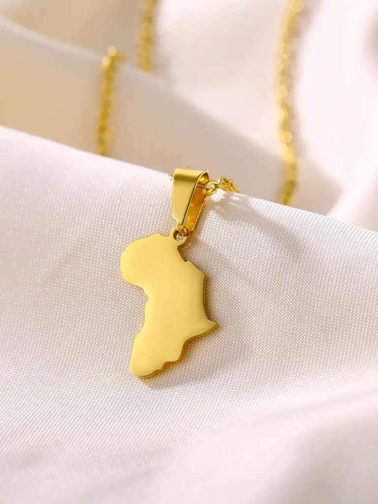 Stainless Steel Necklace with Africa Pendant Gold