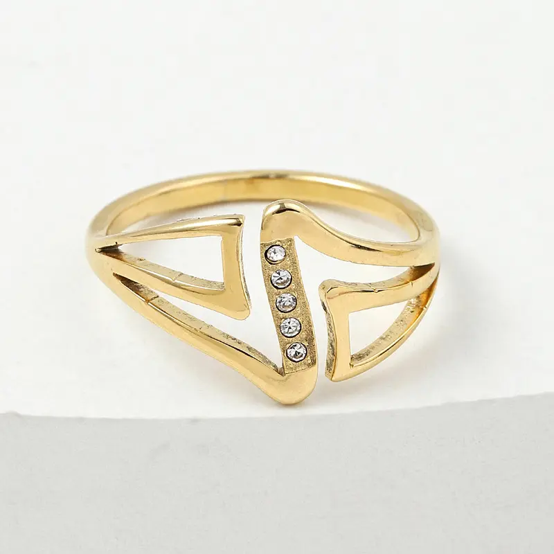 Geometric 201 Stainless Steel Cubic Zirconia Inlay Ring - #6