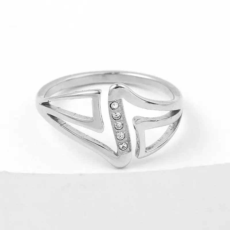 Geometric 201 Stainless Steel Cubic Zirconia Inlay Ring - #8