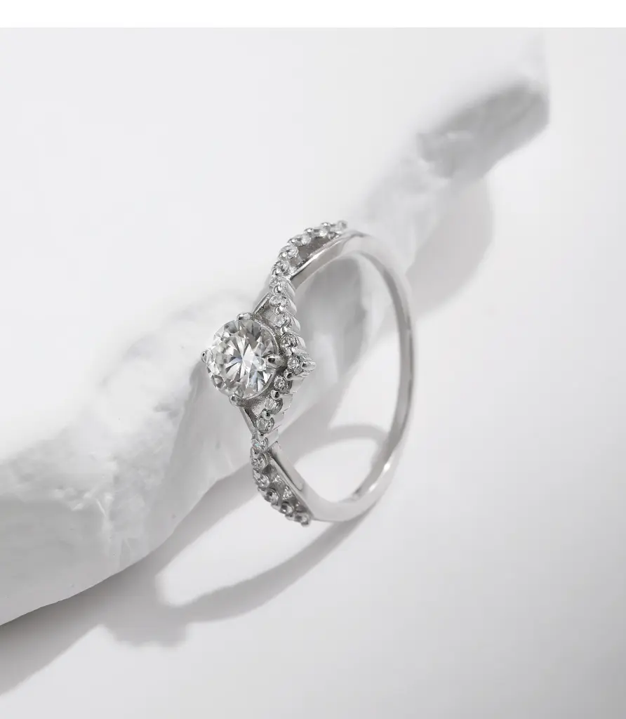 925 Sterling Silver with 0.5ct 5mm D Color Moissanite Diamond Crown Ring - Size #8