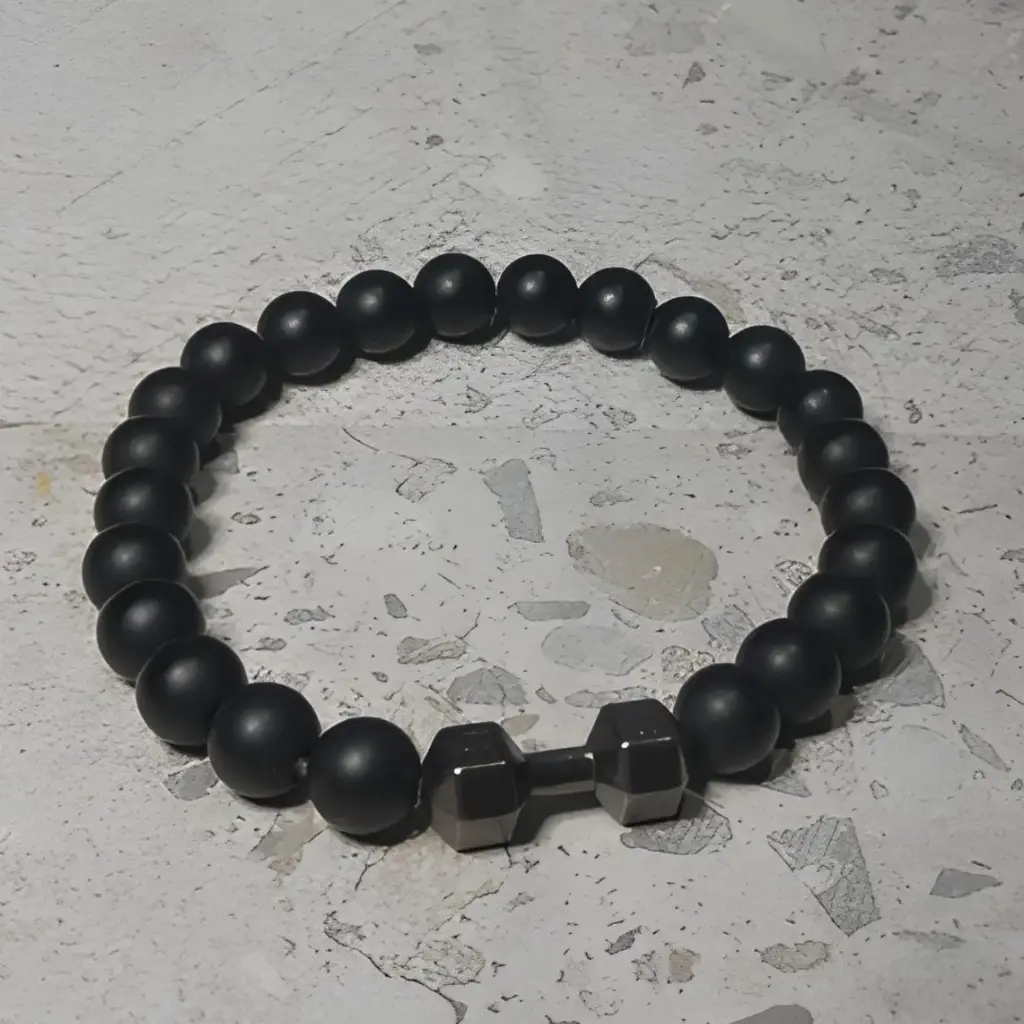 Stretch Bracelet with Natural Black Stone Beads