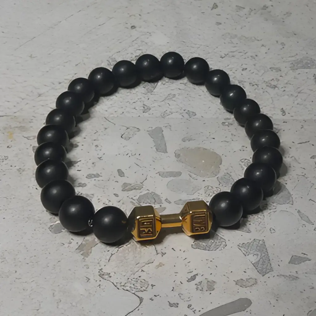Stretch Bracelet with Natural Black Stone Beads