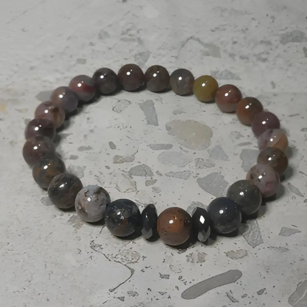 Stretch Bracelet with Natural Petersite Sone Beads