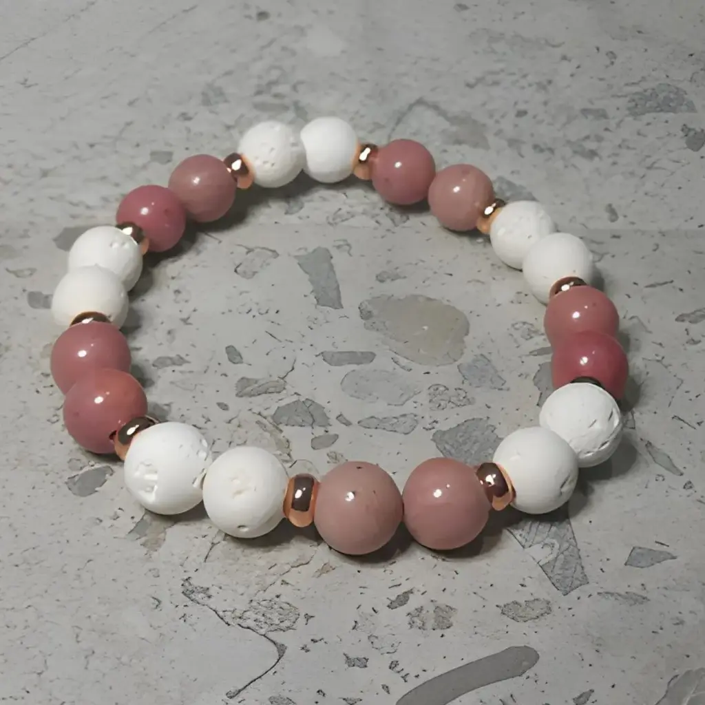 Stretch Bracelet with White Lava Rock and Rhodonite Beads