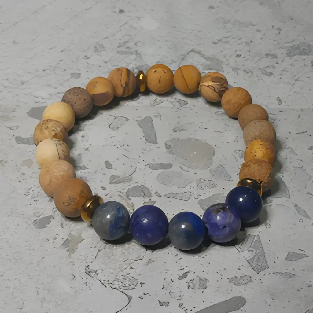 Stretch Bracelet with Picture Jasper and Lapiz Lazuli