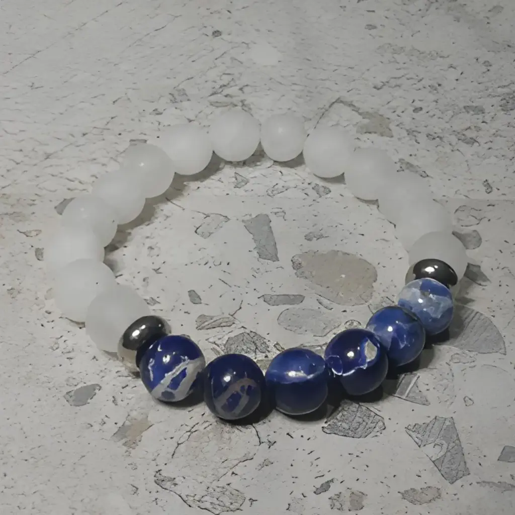 Stretch Bracelet with White Jade and Sodalite Beads