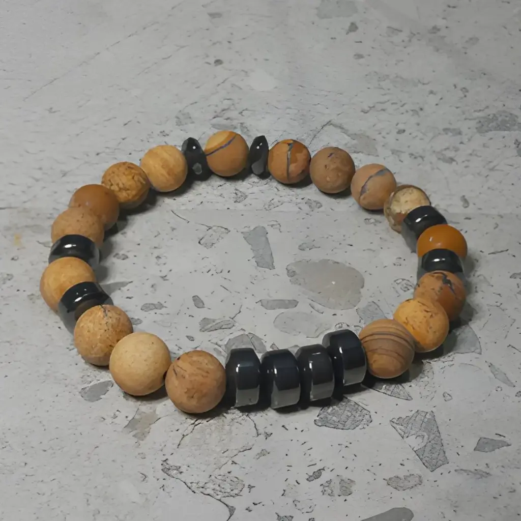 Stretch Bracelet with Picture Jasper and Hematite Beads
