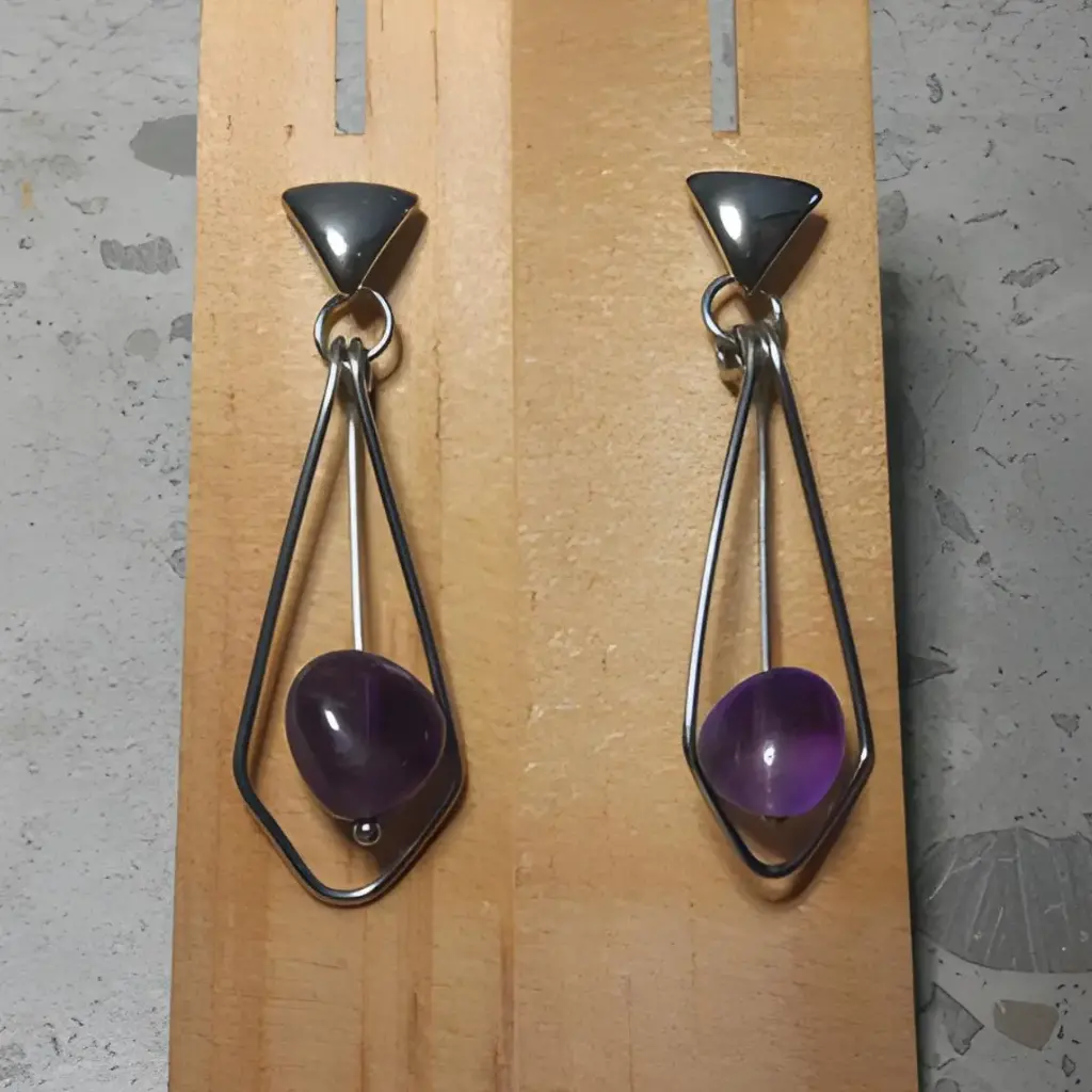 Stainless Steel stud earrings with Natural Amethyst stone beads