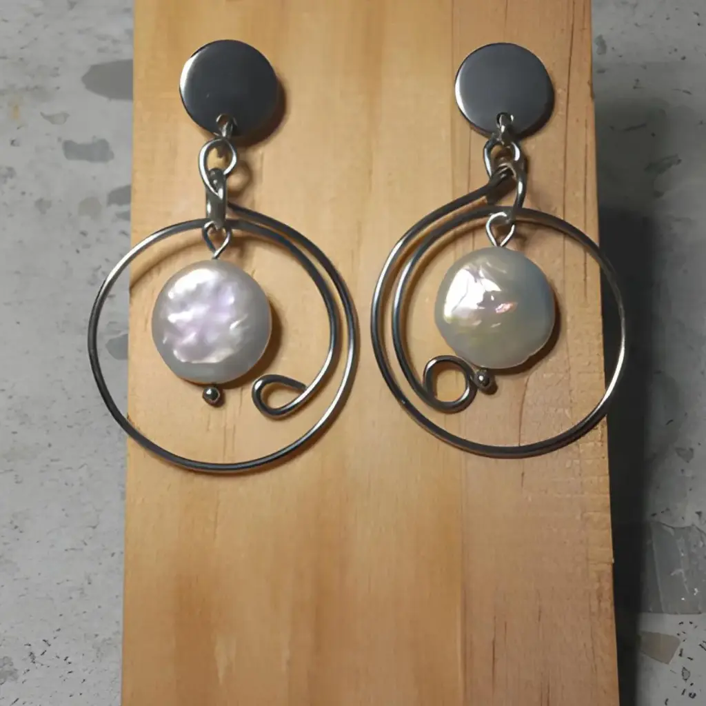 Stainless Steel stud earrings with Natural Keshi Pearl beads and stainless steel wire