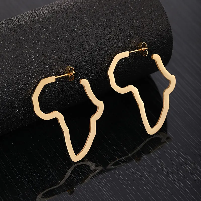 [ear72] 25mm Gold Stainless Steel Hollow Africa Map Earrings 