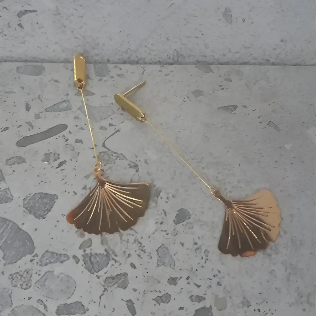 Gold Stainless Steel leaf dangle studs