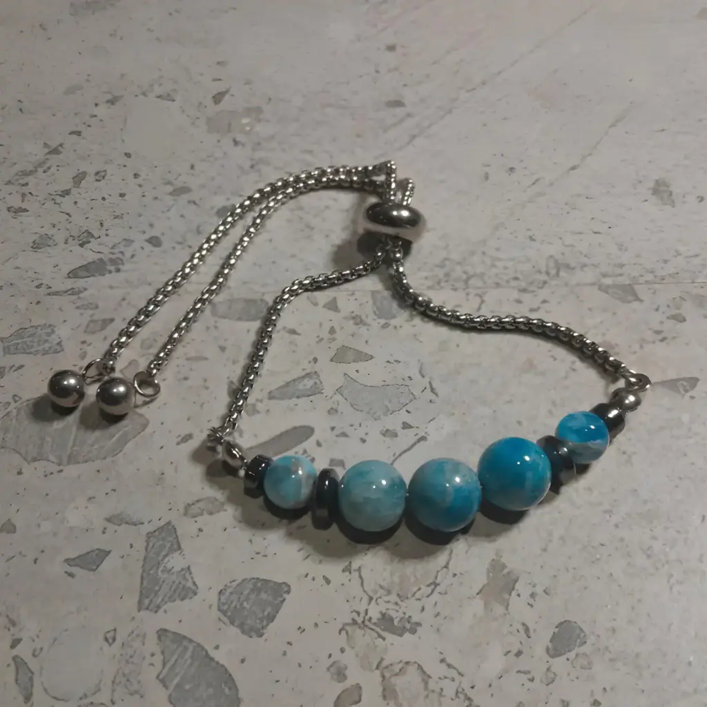 Natural Apatite stone beads stainless steel slider bracelet 