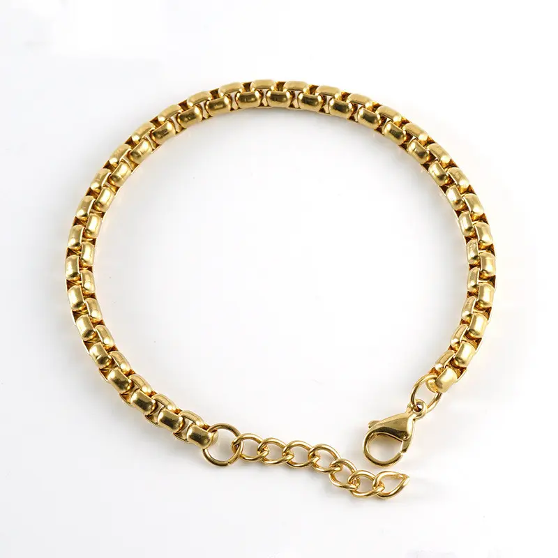 [brace39] Gold 304 Stainless Steel Box Chain Bracelet