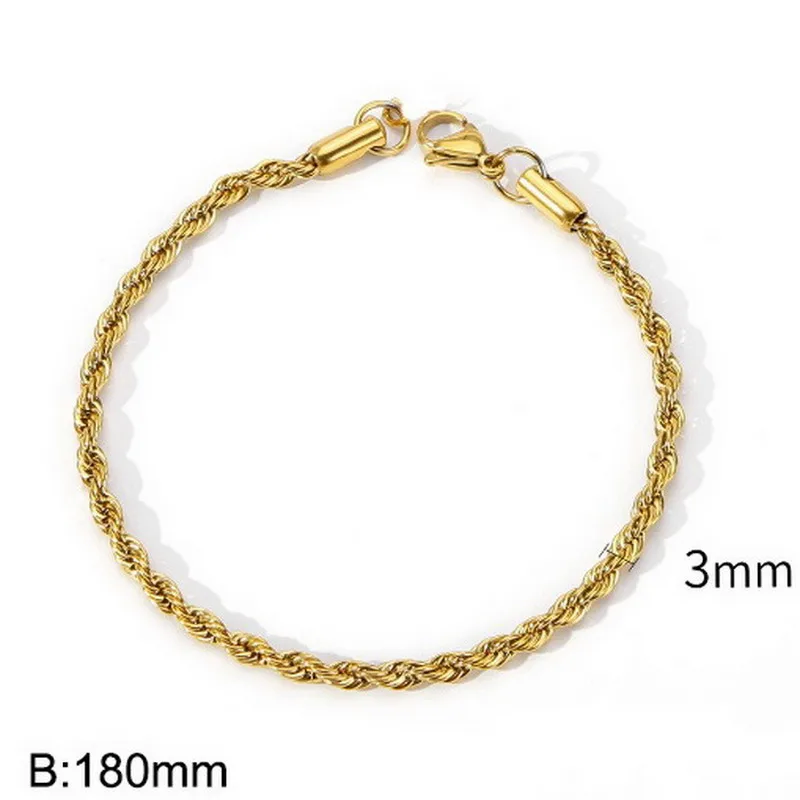 [brace40] Gold 304 Stainless Steel Rope Chain Bracelet 