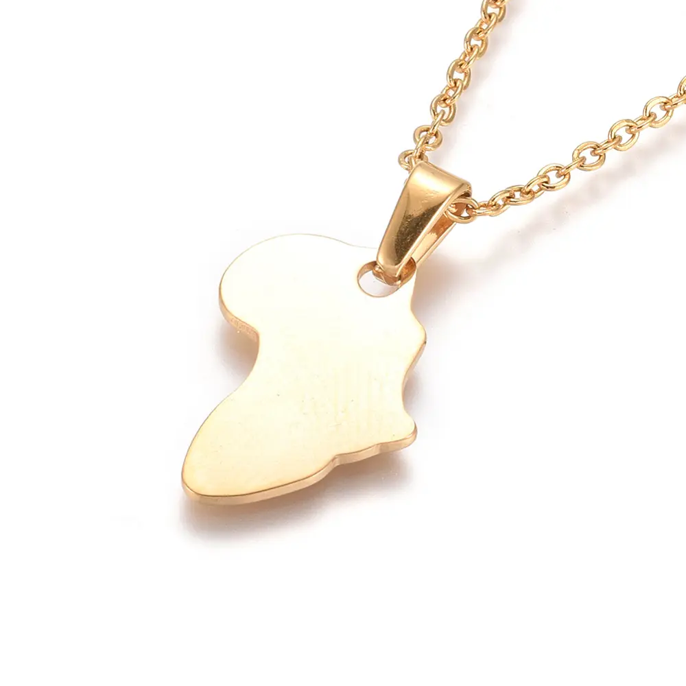 Stainless Steel Necklace with Africa Pendant Gold