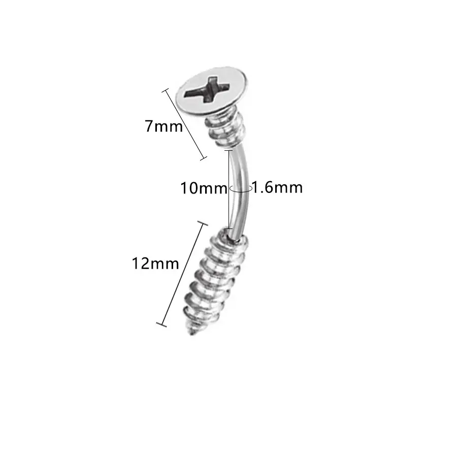 Screw Shaped 304 Stainless Steel Curved Barbell Belly Ring