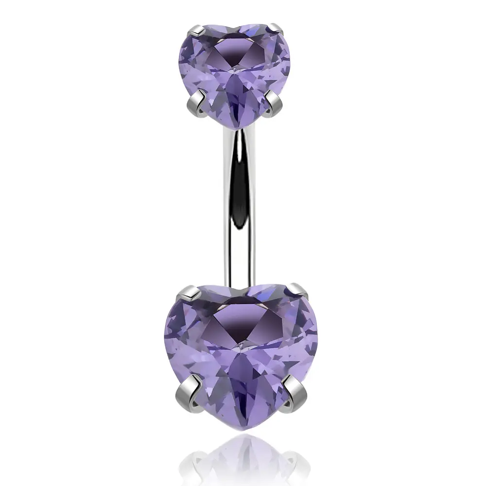 [bel62] Heart Cubic Zirconia Belly Button Rings, 316L Surgical Stainless Steel